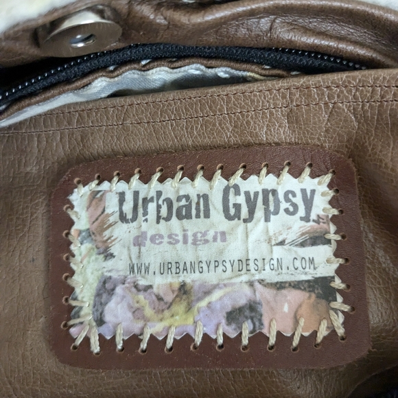 URBAN GYPSY Christina Hankins Artist Boiled Wool Tan Leather Boho Hobo Purse - Picture 10 of 11